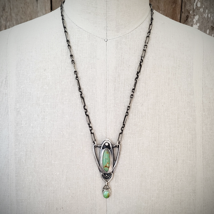 'Desert Deco - One' - Silver & Turquoise Necklace - Front