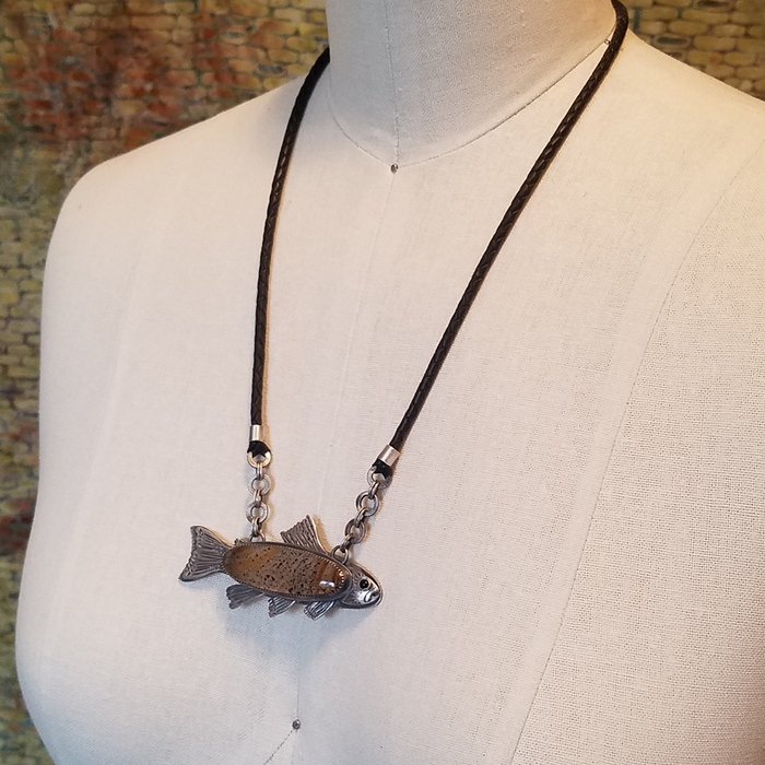 Brown Trout - Silver & Montana Moss Agate Necklace - Side