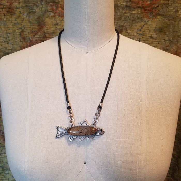 Brown Trout - Silver & Montana Moss Agate Necklace - Front