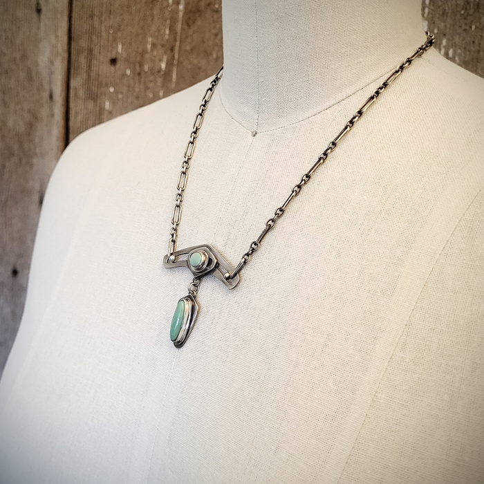 'Desert Deco - Two' - Silver & Turquoise Necklace - Side