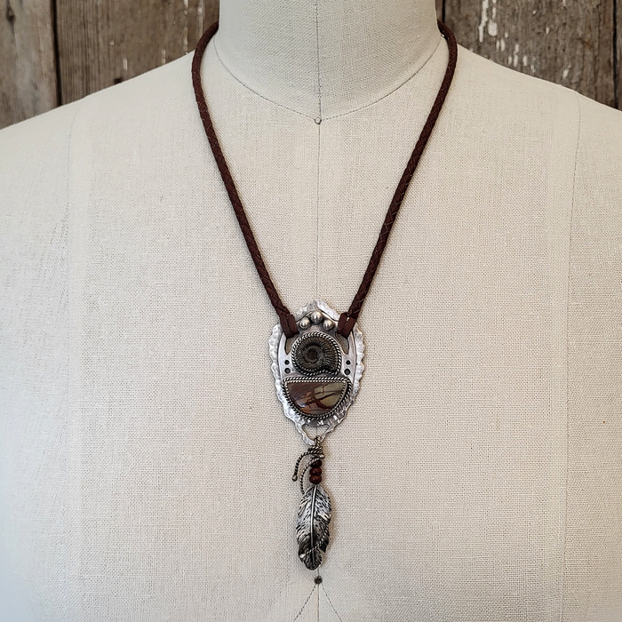 'Earth-Sea-Sky' - Silver, Jasper & Ammonite Necklace - Front