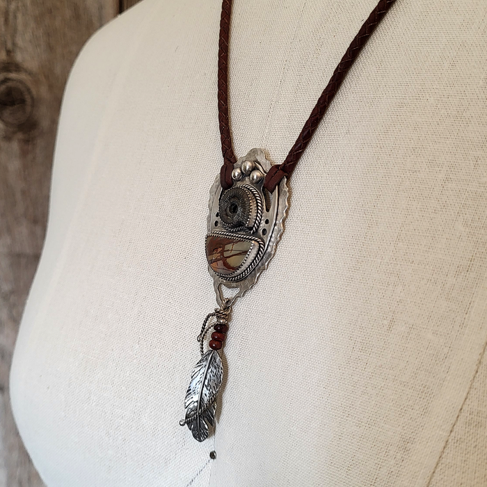 'Earth-Sea-Sky' - Silver, Jasper & Ammonite Necklace - Side